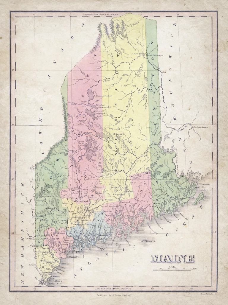 Vintage map of 1942 Maine drawn on parchment